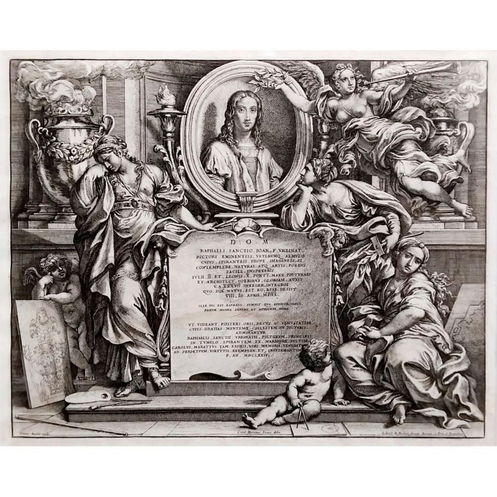 1674 Engraving Raphael Frontispiece - Pietro Aquila after Carlo Maratta