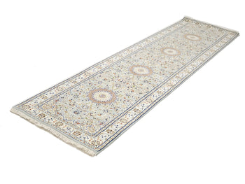 Hand-Knotted Light Blue Indo-Nain Runner Rug 3X10