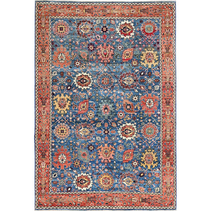 6'2"X9' Blue Aryana Grade All Over Design Pure Wool Hand Knotted Rug