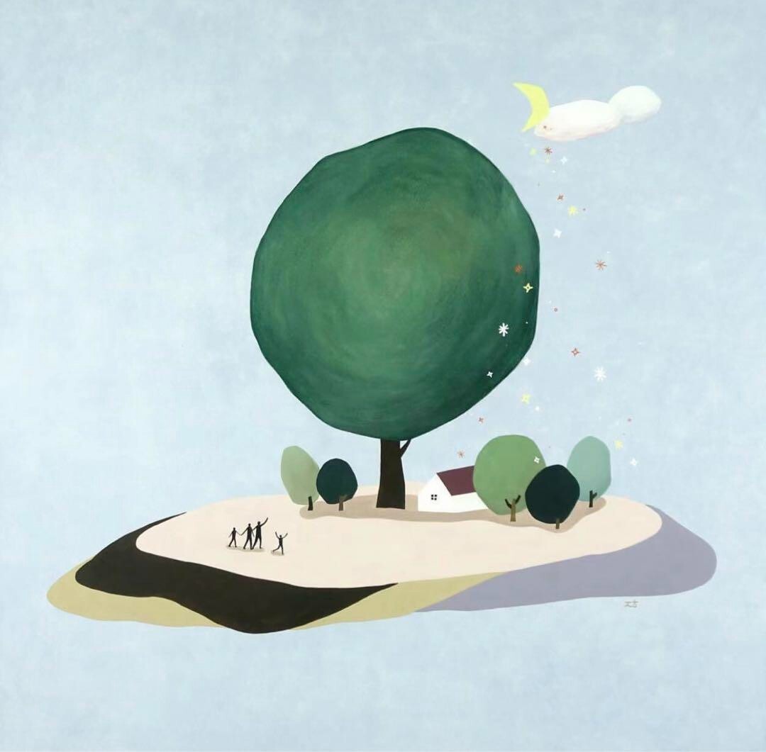 Jihyun Park (Korean) Unique Original Painting Color On Korean Paper Signed 2022