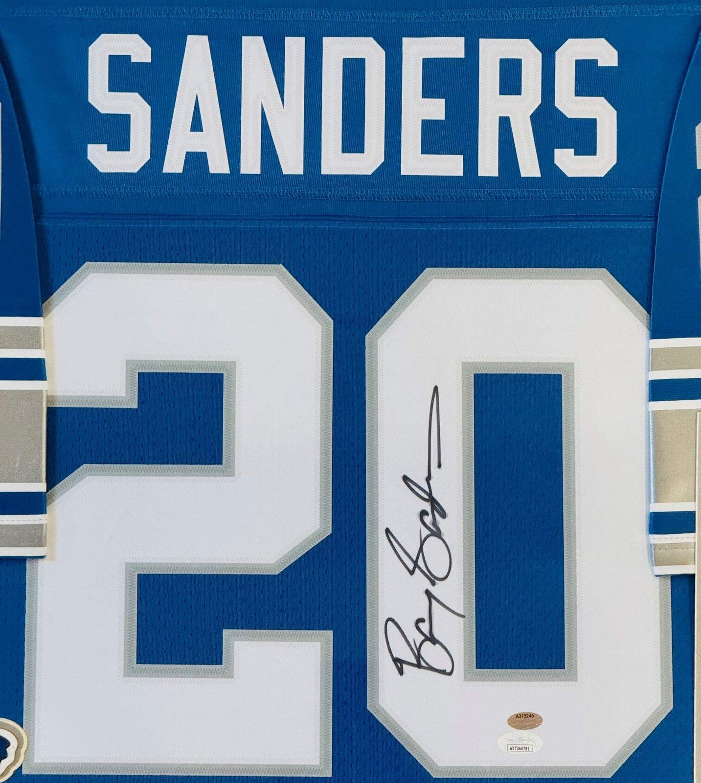 Barry Sanders Autographed Framed Lions Jersey (JSA)