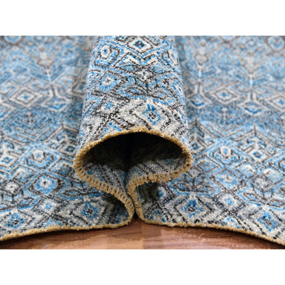 12'X12' Blue 100% Wool Hand Knotted Kohinoor Herrita Design Square Rug