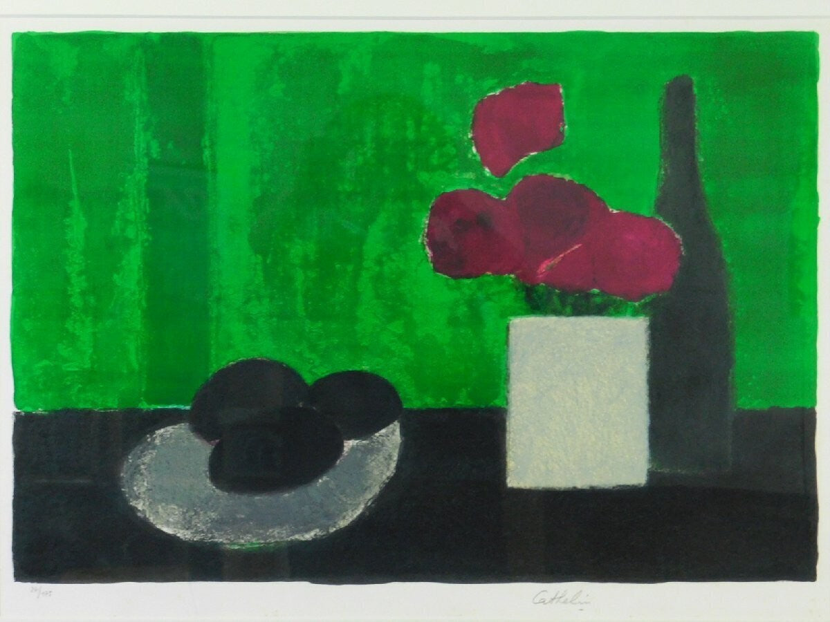 Bernard Cathelin Signed Original Lithograph Large Art Print Framed Avocado