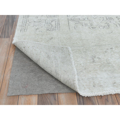 9'3"X13' Ivory Vintage Farsian Tebraz Worn Wool Hand Knotted Rug