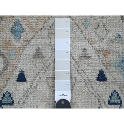 3'1"X11'8" White Anatolian Village Design Wool Hand Knotted Runner Rug