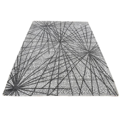 5'6"X7'9" Gainsboro Gray Spider Web Design Wool And Silk Hand Knotted Rug