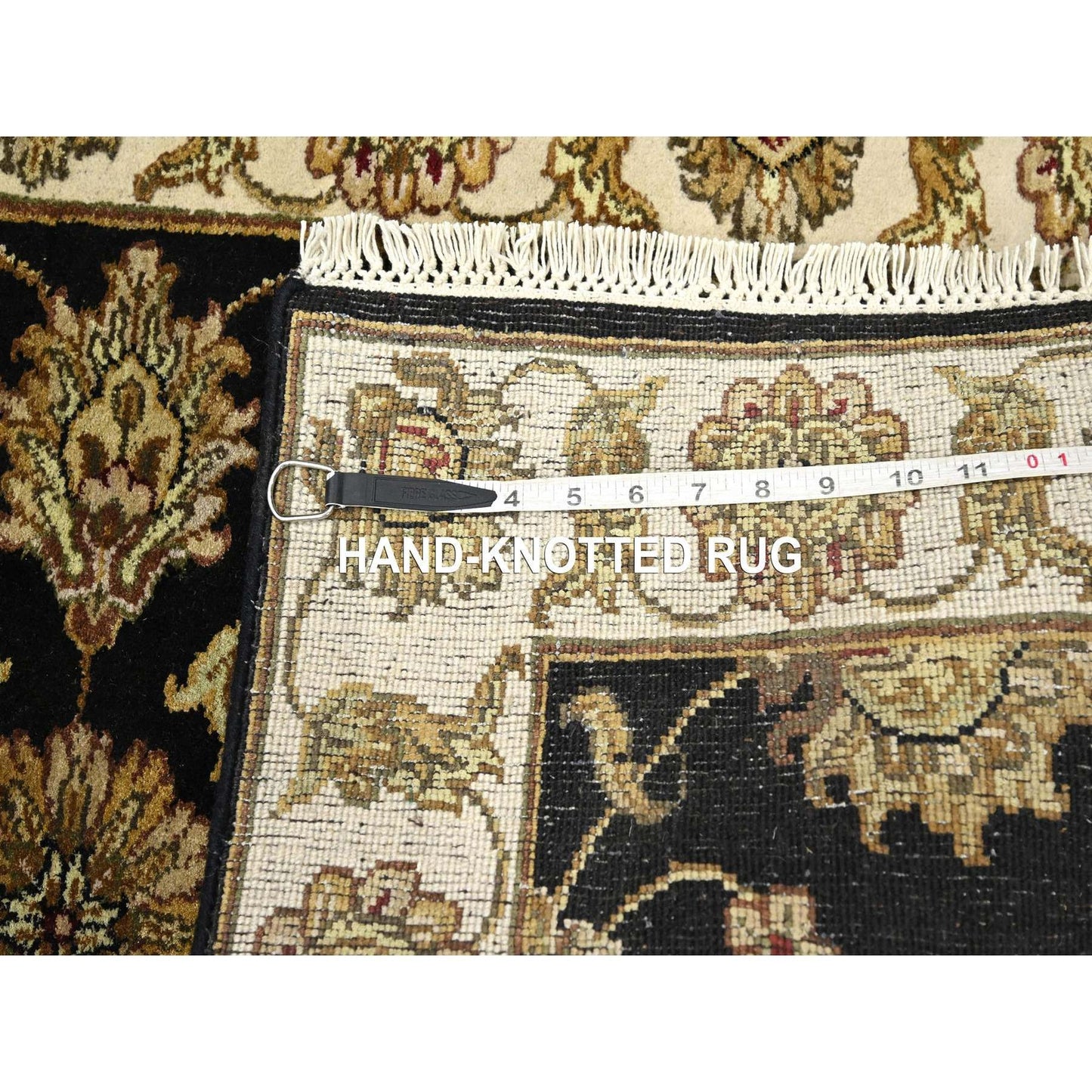 2'6"X8' Black Rajasthan Leaf Design Hand Knotted Wool & Silk Runner Rug