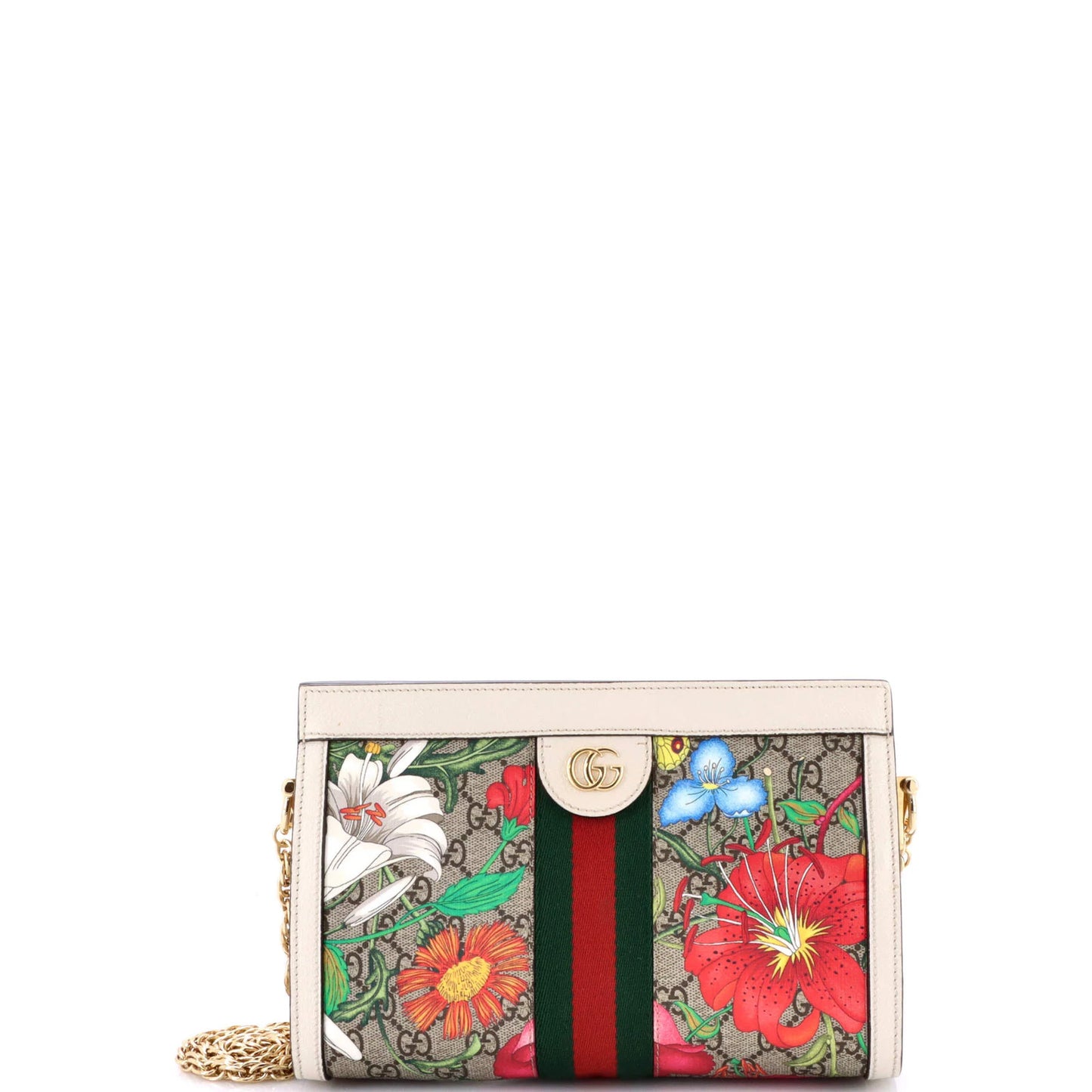 Gucci Ophidia Chain Shoulder Bag Flora Gg Coated Canvas Small