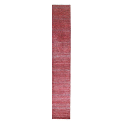 2'6"X16'3" Red Modern Grass Design Hand Knotted Wool And Silk Runner Rug