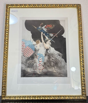 Louis Icart  Courage Mes Braves  Hand Signed Etching 91/150  Art Deco, Wwi