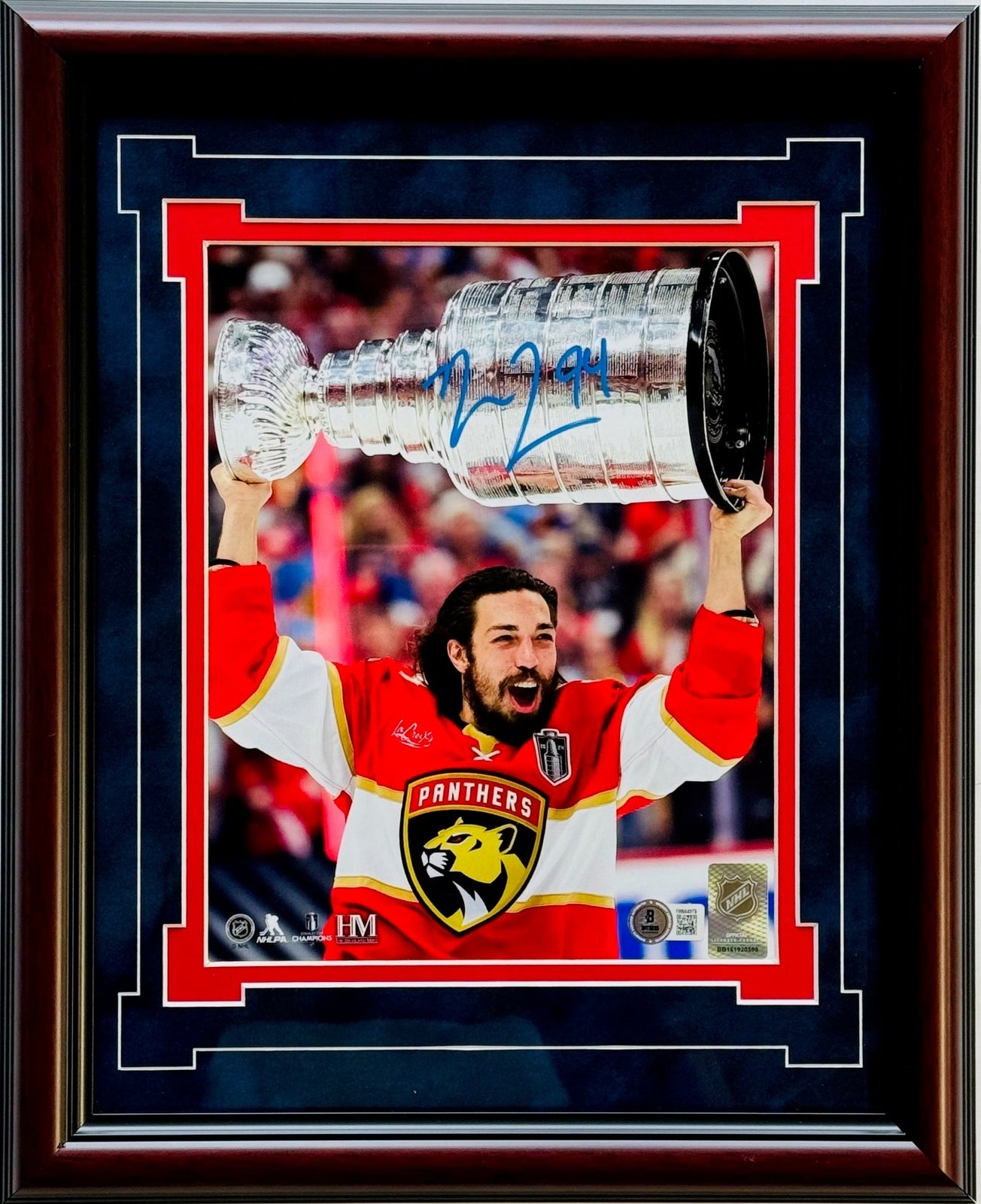 Ryan Lomberg Autographed Panthers 8X10 Framed Photo Raising Stanley Cup (Beckett