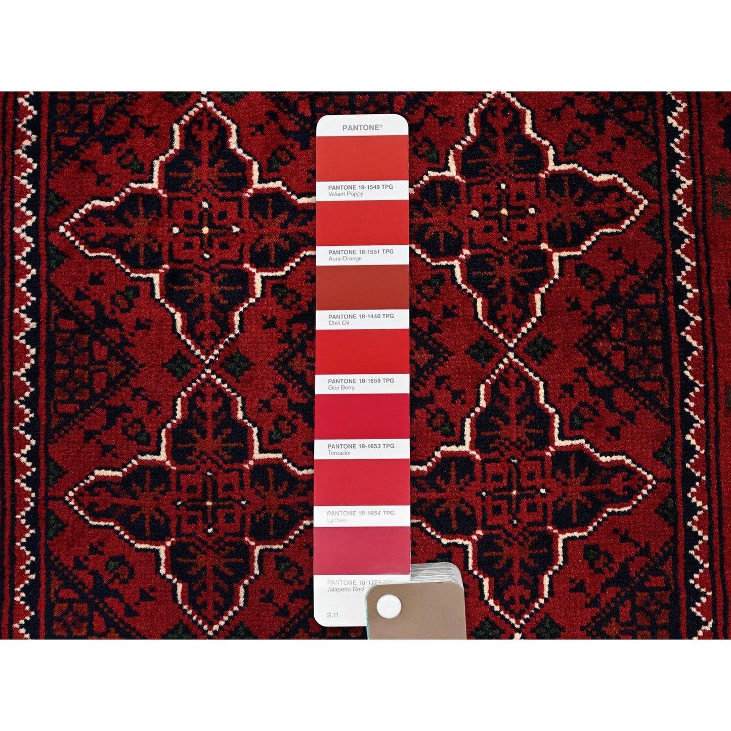 2'3"X4'6" Red Afghan Khamyab Geometric Pattern Hand Knotted Wool Runner Rug
