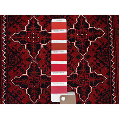 2'3"X4'6" Red Afghan Khamyab Geometric Pattern Hand Knotted Wool Runner Rug