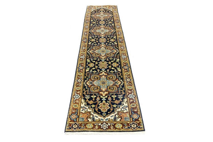 Handmade Heriz Serapi Runner Rug Geometric