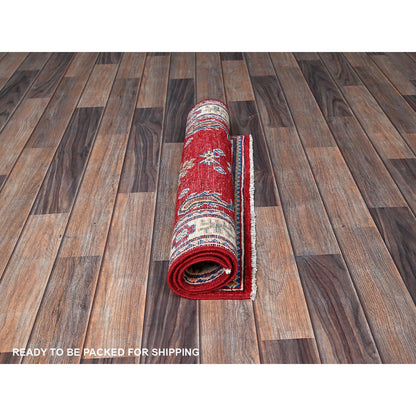 2'1"X3'1" Red Kazak With Medallion Design Hand Knotted Soft Wool Sample Rug