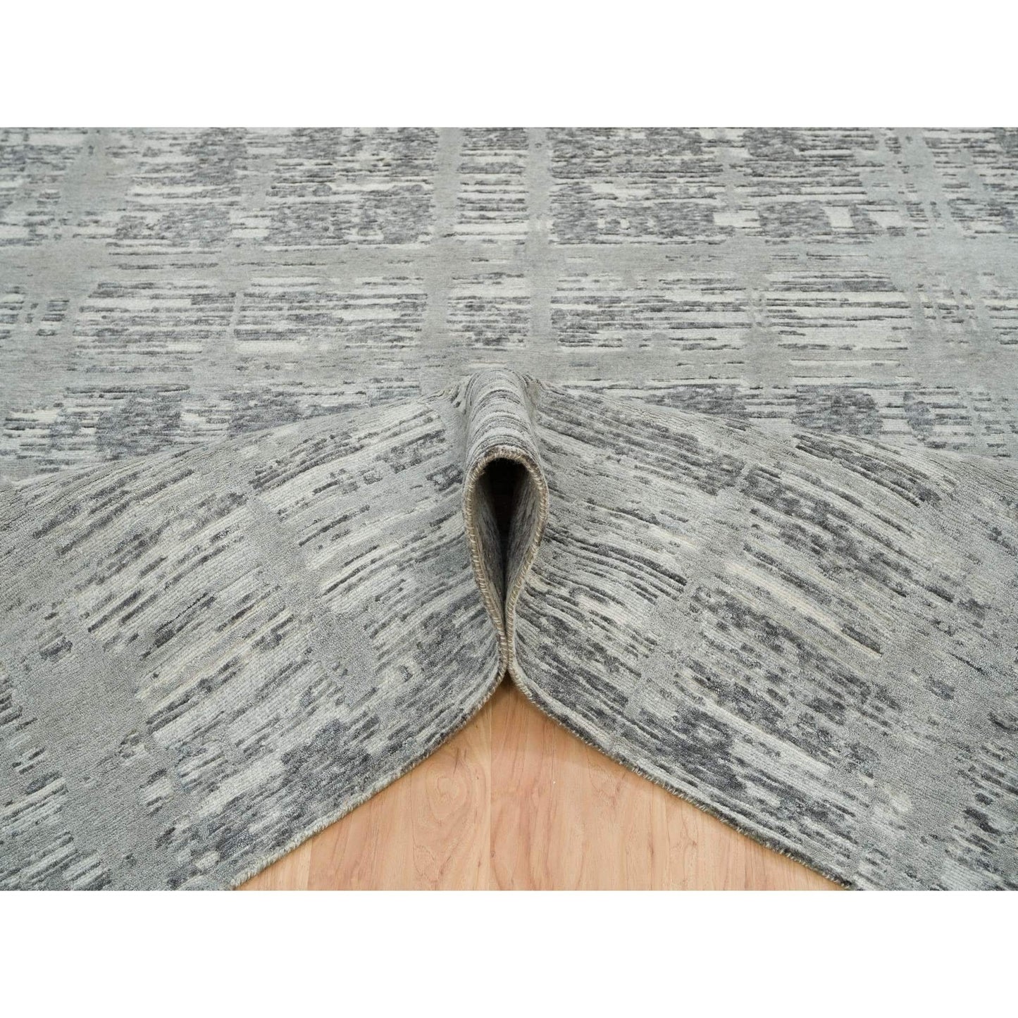 6'1"X9'2" Dark Grey Hand Knotted Undyed Natural Wool Oriental Rug