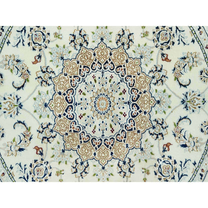 5'X5' Droplets White Hand Knotted Nain Center Medallion Floral Round Rug
