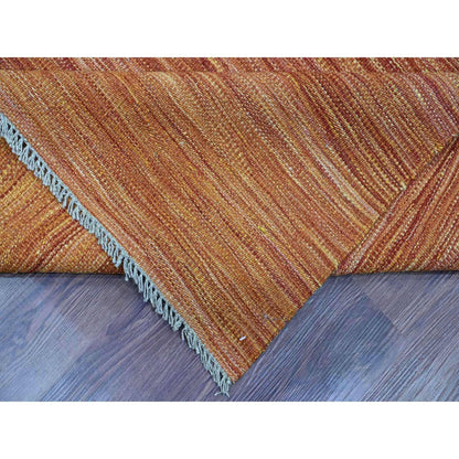 9'X12' Amber Orange Solid Design Hand Woven Afghan Hand Spun Wool Rug