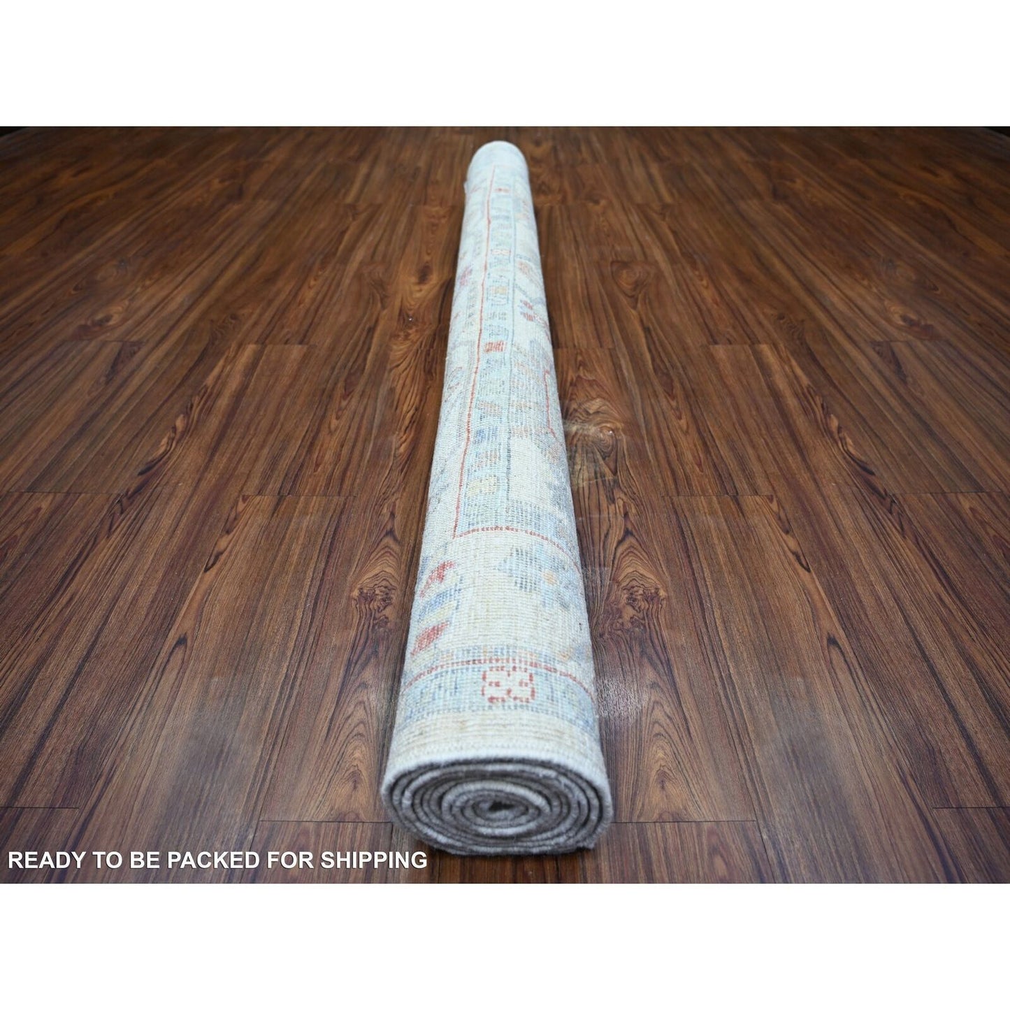 6'1"X9'4" Ivory Hand Knotted Afghan Angora Oushak Soft Wool Rug