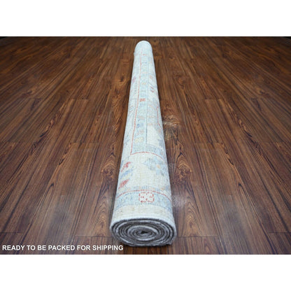 6'1"X9'4" Ivory Hand Knotted Afghan Angora Oushak Soft Wool Rug