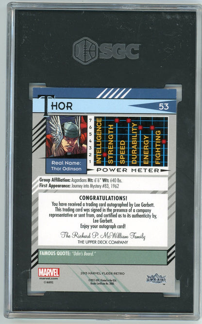 Thor 2015 Fleer Marvel Retro Lee Garbett Autographed Sgc 9 Auto 10