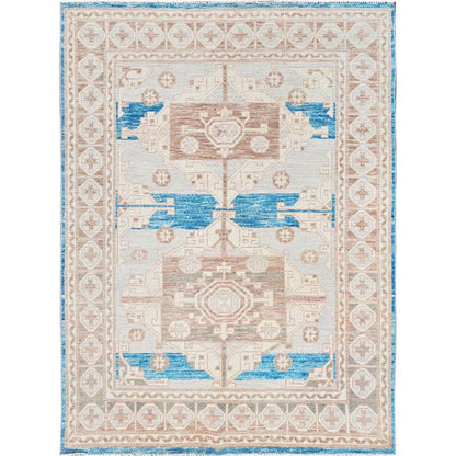 5'X6'9" Gray Wool Rug Turkish Knot Anatolian Village Design Hand Knotted