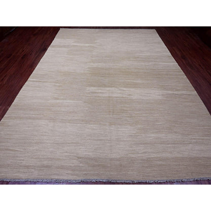 9'X12'1" Beaver Brown Solid Design Mixed Wool Hand Woven Flat Weave Rug