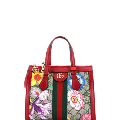 Gucci Ophidia Top Handle Tote Flora Gg Coated Canvas Small