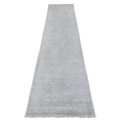 2'7"X11'2" White White Wash Peshawar Hand Knotted Pure Wool Runner Rug