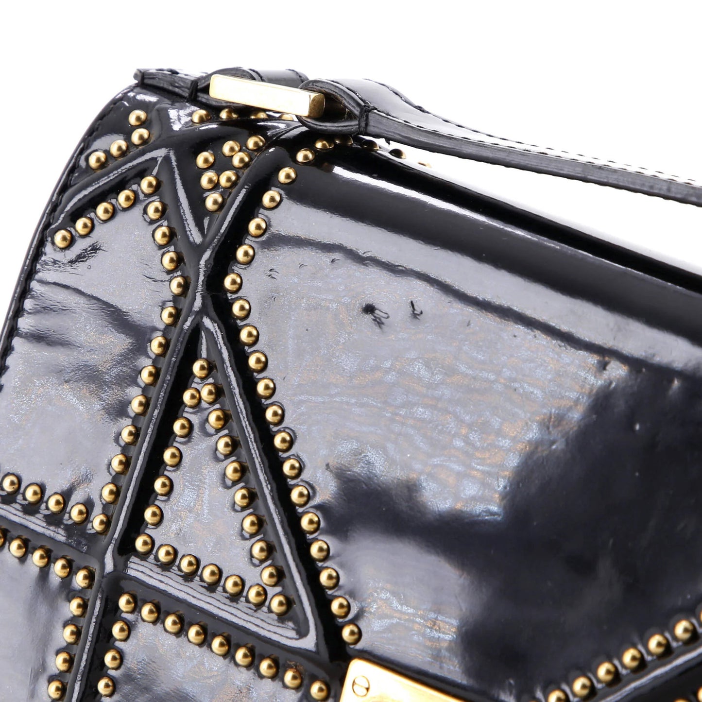 Christian Dior Diorama Chain Flap Clutch Studded Patent