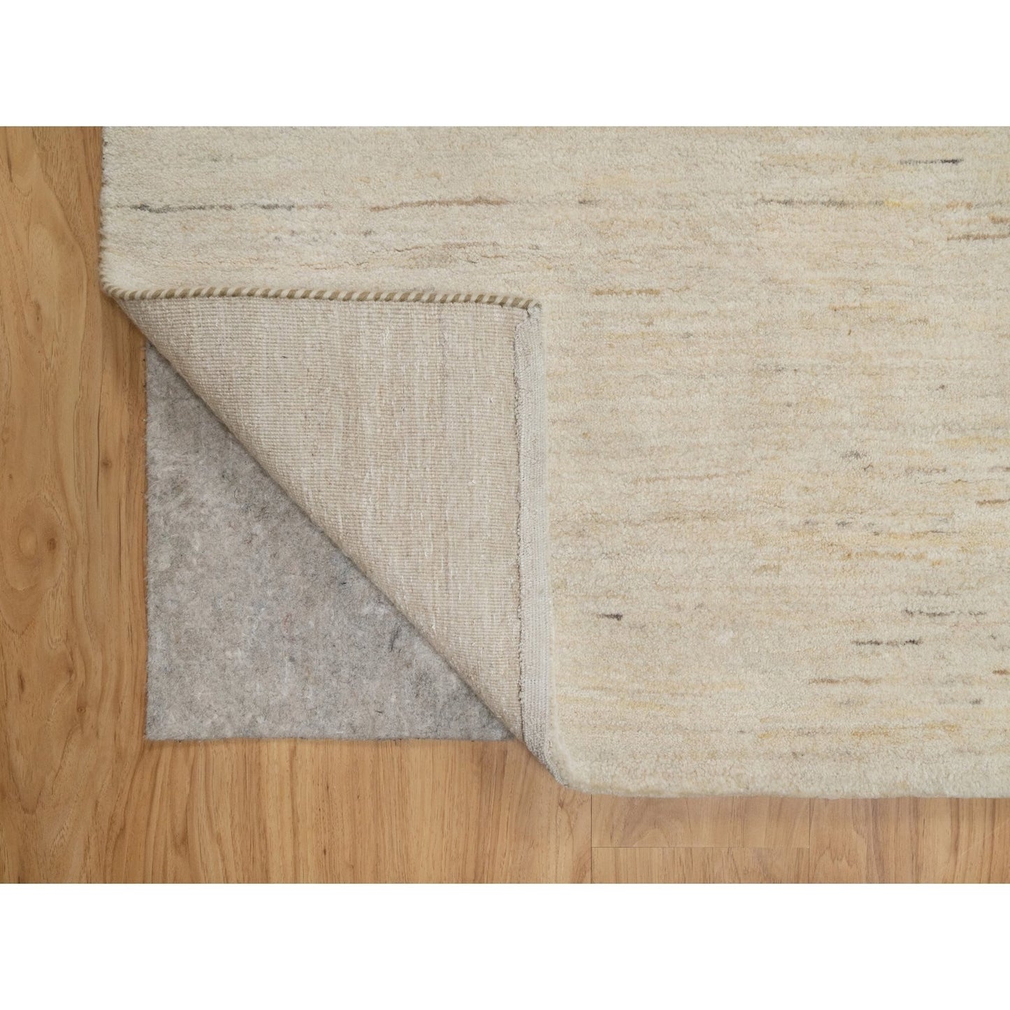 7'9"X9'8" Bone White Pure Wool Plain Design Hand Knotted Oriental Rug