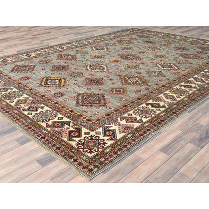 9'X12'4" Stone Gray Soft Wool Hand Knotted Afghan Super Kazak Rug