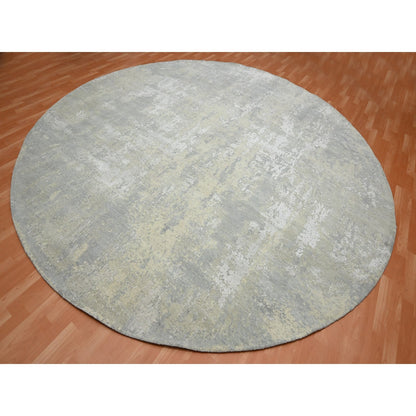 11'10"X11'10" Gray Abstract Design Wool And Silk Hand Knotted Round Rug