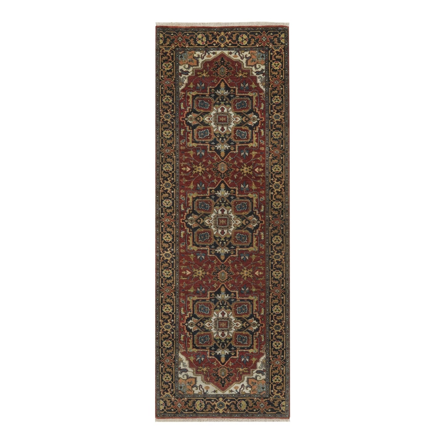 2'7"X8' Red Soft Wool Rug Antiqued Fine Heris Revival Hand Knotted Runner