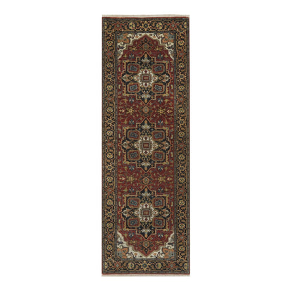 2'7"X8' Red Soft Wool Rug Antiqued Fine Heris Revival Hand Knotted Runner