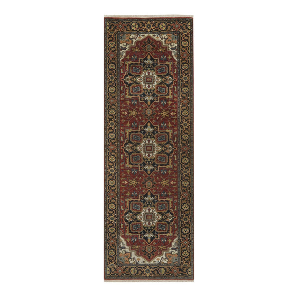 2'7"X8' Red Soft Wool Rug Antiqued Fine Heris Revival Hand Knotted Runner