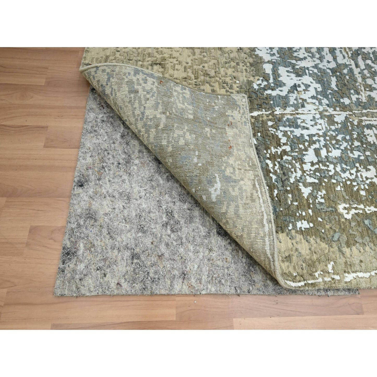 7'10"X10'2" Beige Pure Wool Abstract With Galaxy Design Hand Knotted Rug