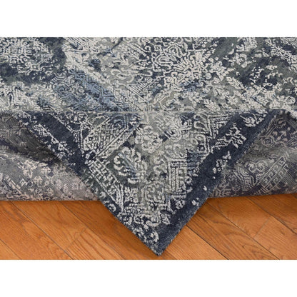 7'10"X10' Ash Gray Jewellery Design Wool And Silk Hand Knotted Rug