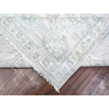 10'X13' Pewter Gray Hand Knotted White Wash Peshawar Wool Oriental Rug