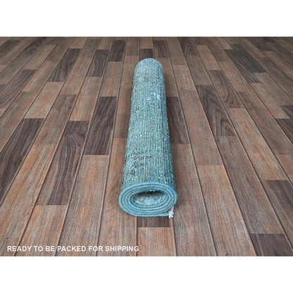 3'1"X5'1" Blue Overdyed Vintage Zoroastrian Tebraz Hand Knotted Wool Rug