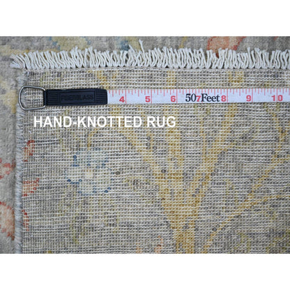 4'X15'9" Gray Wool Afghan Peshawar Birds Design Hand Knotted Runner Rug