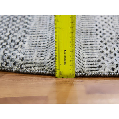 Rug 10'x10' Sea Gray Hand Knotted Round Pure Undyed Wool Grass Design