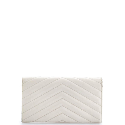 Saint Laurent Classic Monogram Flap Wallet Matelasse Chevron Leather Large