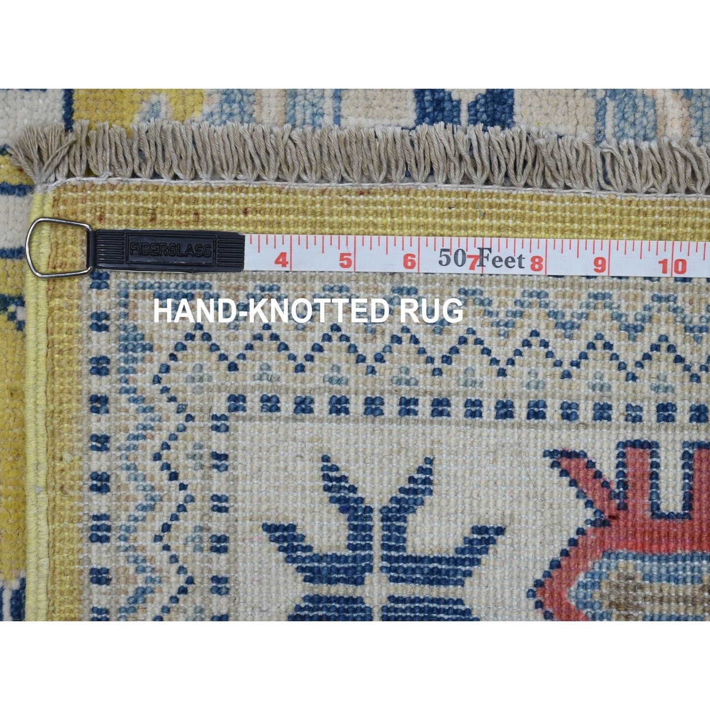 4'X6'4" Colorful Yellow Fusion Kazak Pure Wool Hand Knotted Oriental Rug