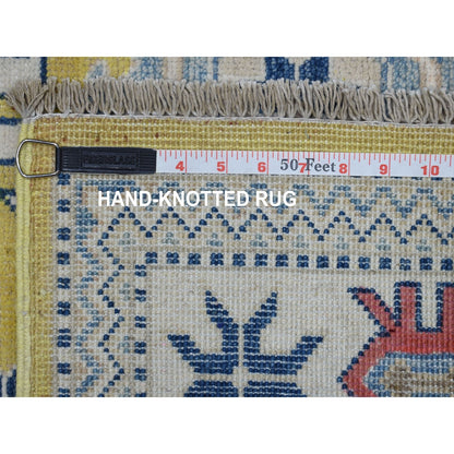4'X6'4" Colorful Yellow Fusion Kazak Pure Wool Hand Knotted Oriental Rug
