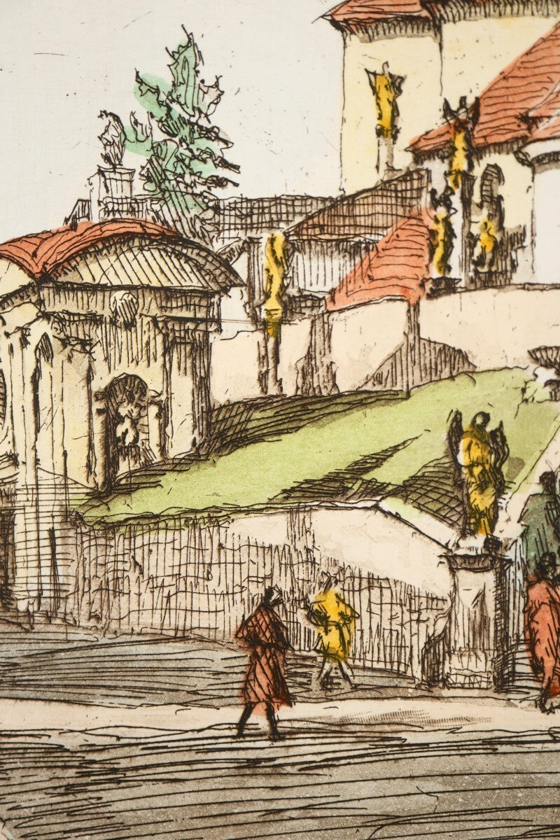 Herta Czernik-Kobanz Gzonning Original Etching Hand Coloring Haydnkirche Signed