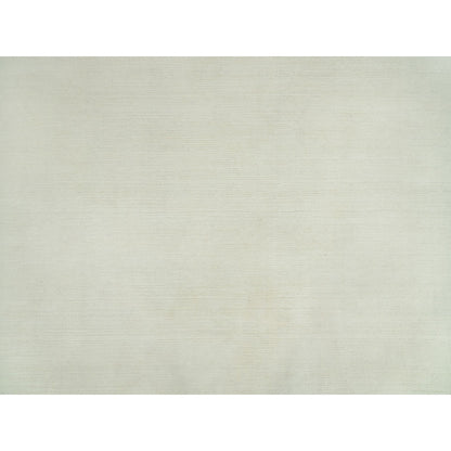 9'X12' Comfort Ivory Modern Loom Knotted Wool And Silk Plain Oriental Rug