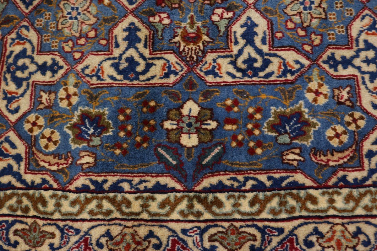 Vintage Blue Wool Oriental Rug Allover Floral