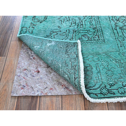 2'3"X7'5" Green Overdyed Vintage Zoroastrian Hand Knotted Wool Runner Rug