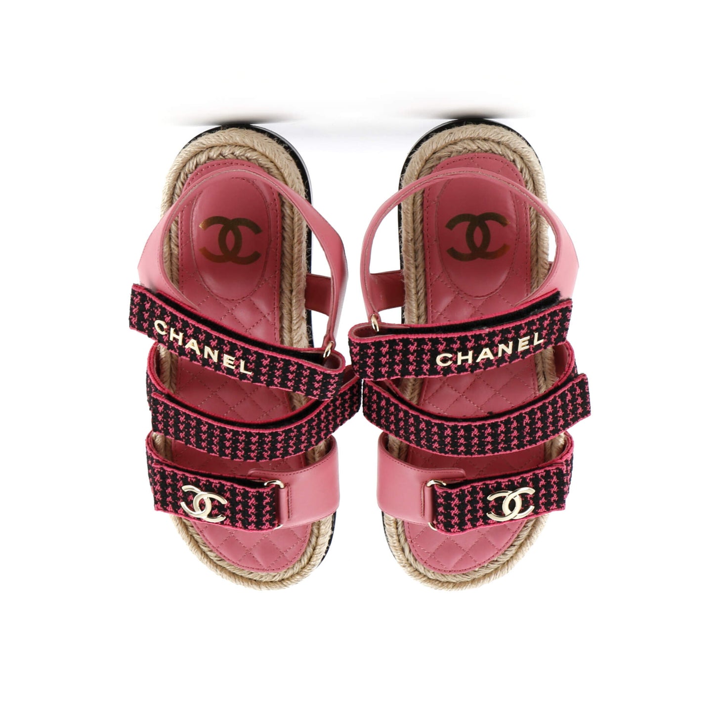 Chanel Women'S Logo Triple Strap Espadrille Sandals Fabric And Leather